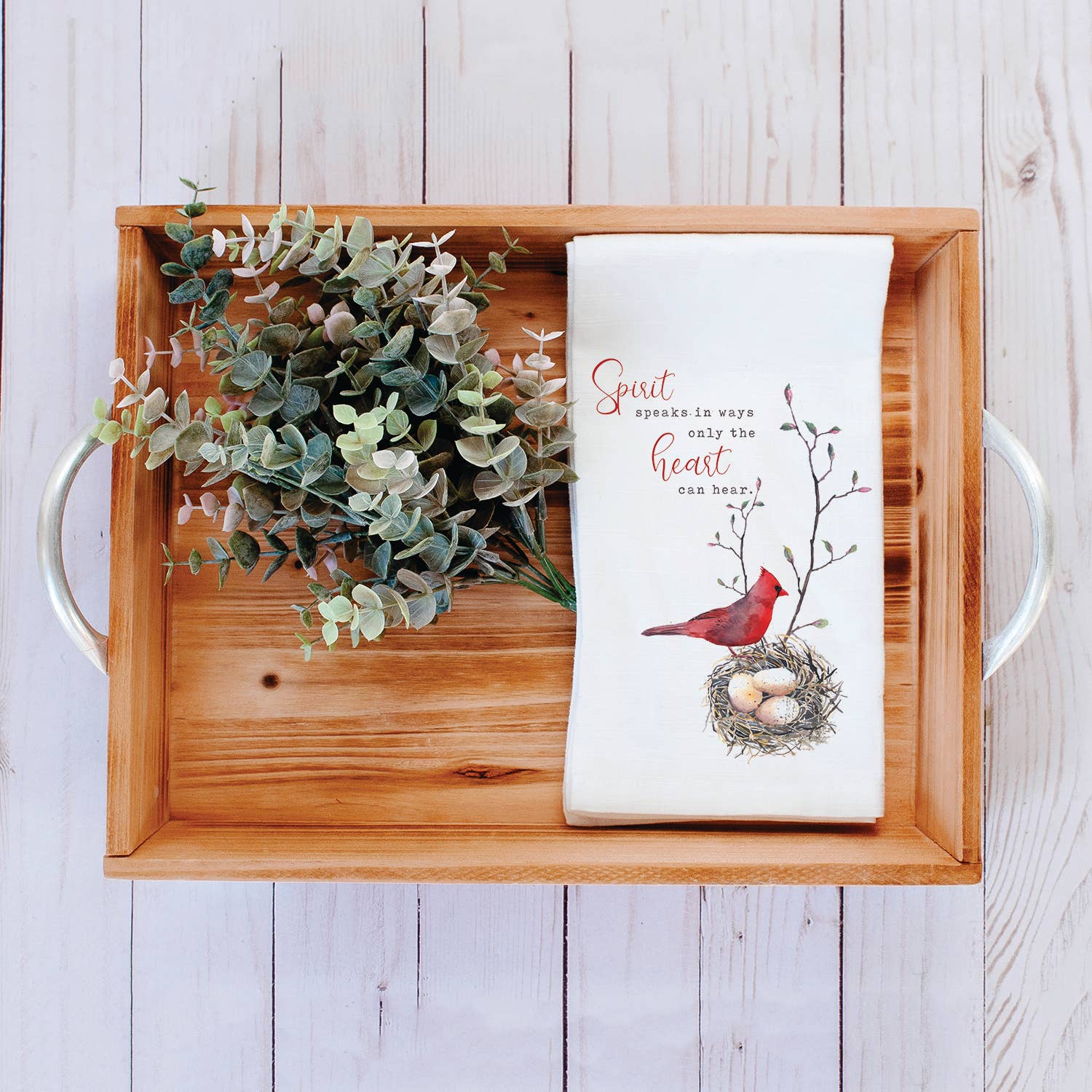 Kendrick Home - Wholesale Tea Towel - Spirit Speaks In Ways Cardinal Towel1