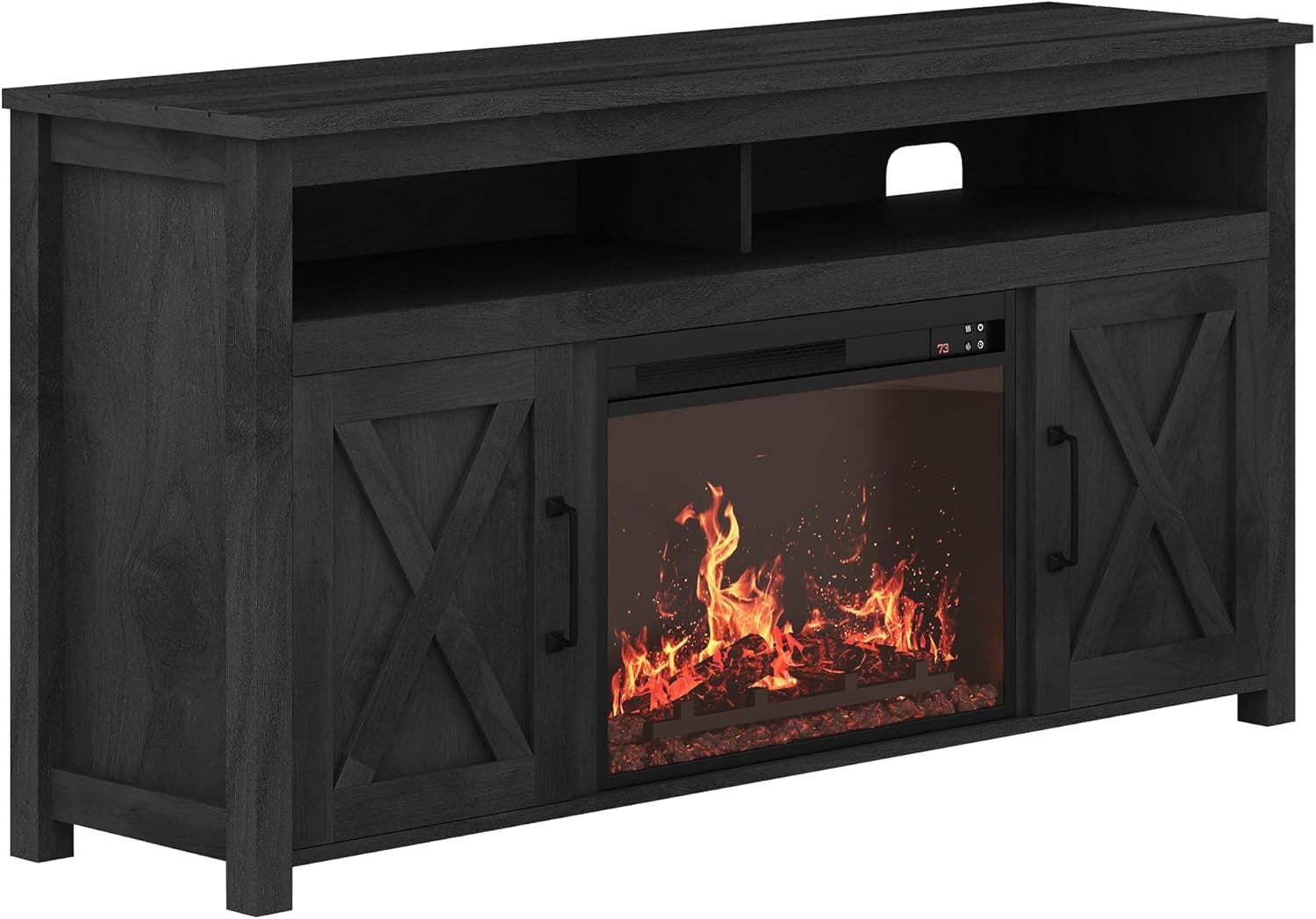 58 Inch Farmhouse TV Stand With Electric Fireplace Grey for wholesale on Faire9