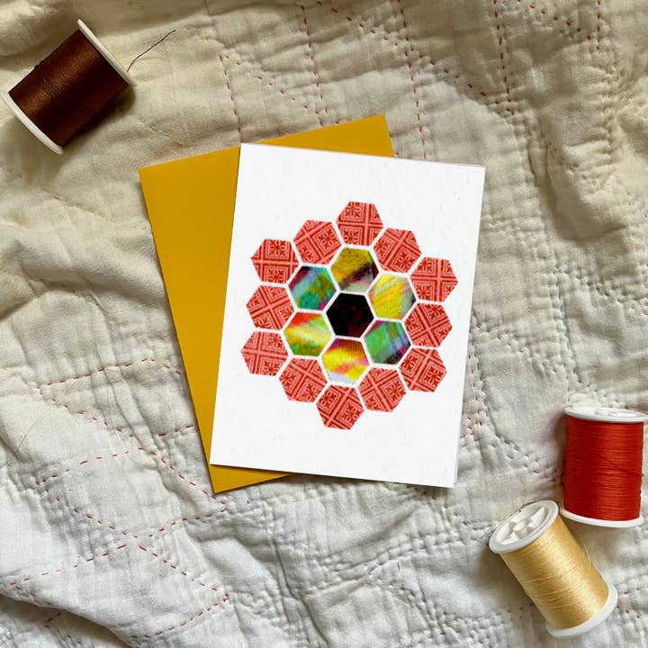 Quilt Block lykønskningskort (bedstemors blomsterhave) for engroshandel hos Cozy Arts