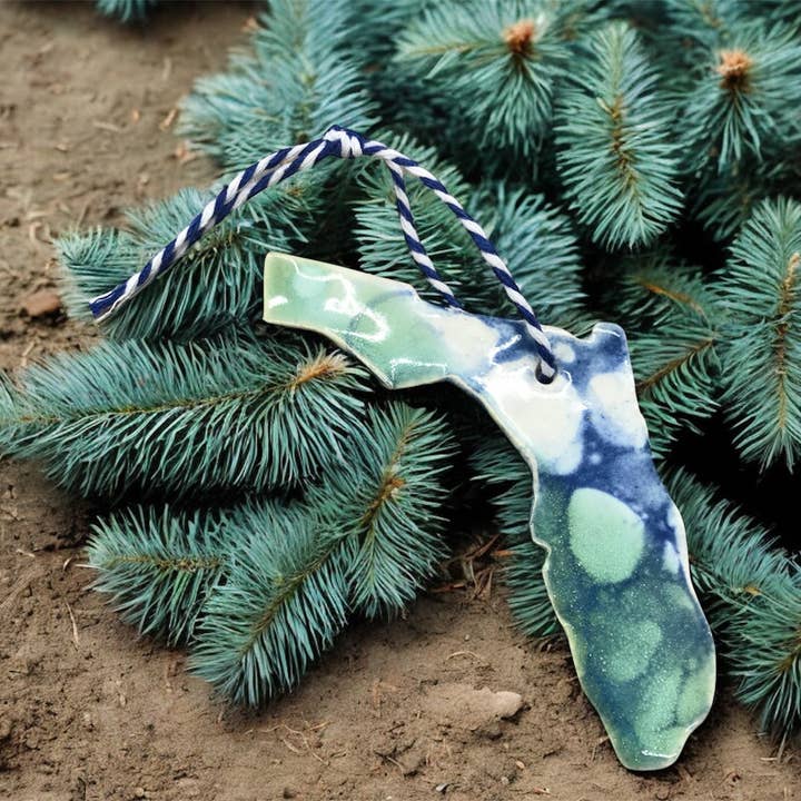 Bubble Glazed Florida Ornament for wholesale by Leelanau Pottery Co