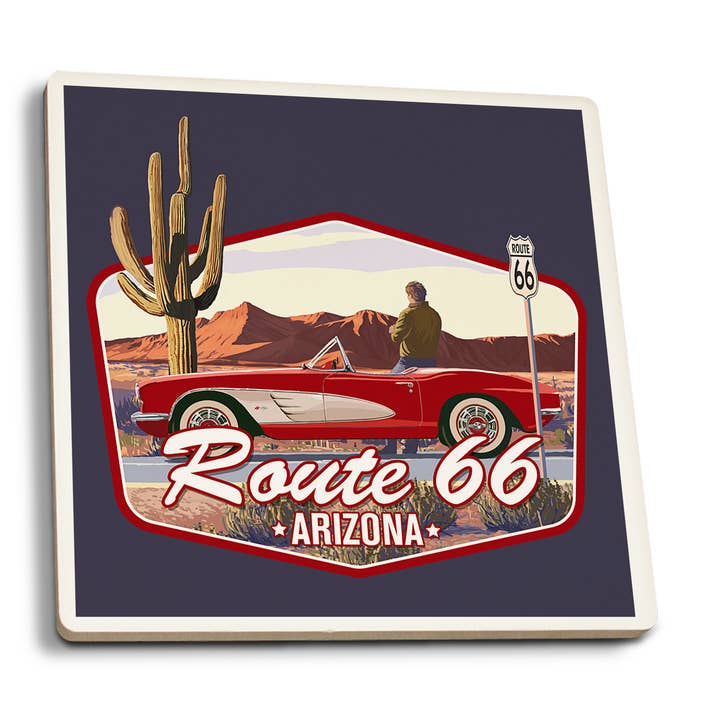 CERAMIC COASTER Arizona, Route 66, Classic Car 2 for wholesale by Lantern Press