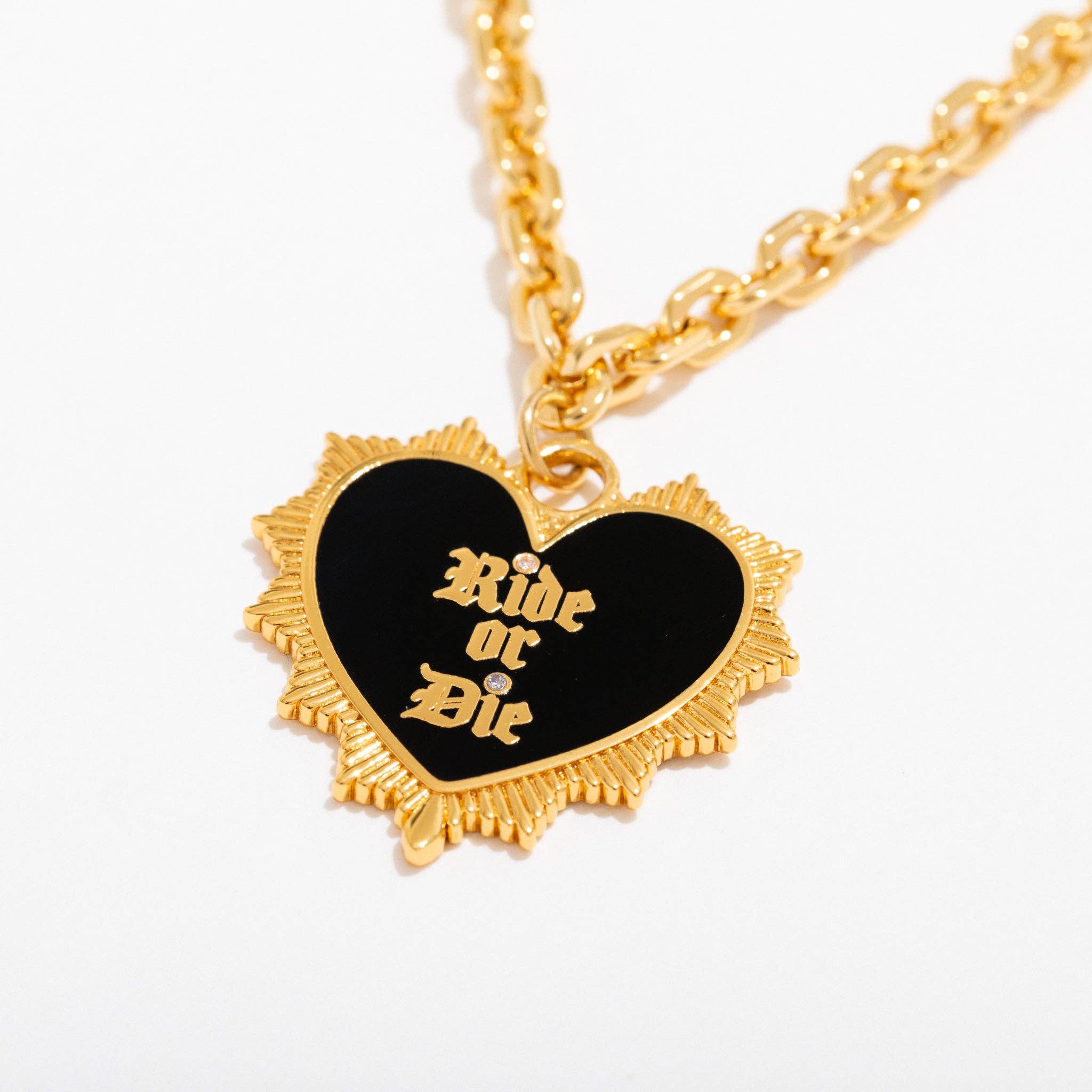 Larissa Loden - Wholesale Pendant/Charm Necklace - 14K Gold Plated Ride or Die Pendant Necklace - Enamel & CZ Accents2
