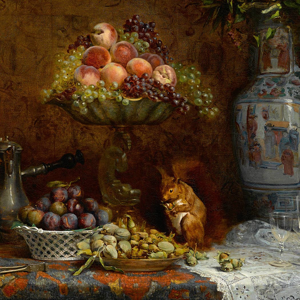 Madison Bay Co. - Historical Home Decor Reproductions - Wholesale Art Print - Still Life with Fruit and Squirrel in Antiqued Brass Frame1