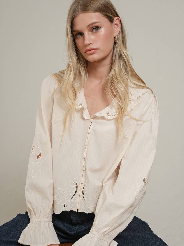 Embroidered Eyelet Collar Blouse - RT1180 for wholesale by RAISONNEL