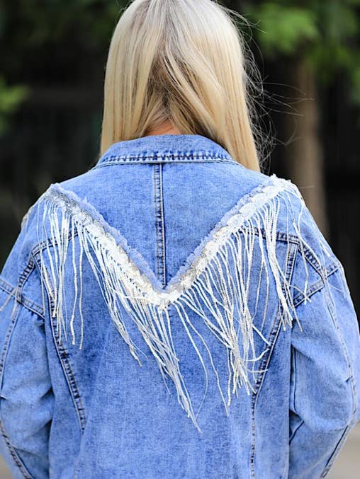 Fringed Denim Jacket for wholesale by Miss Sparkling