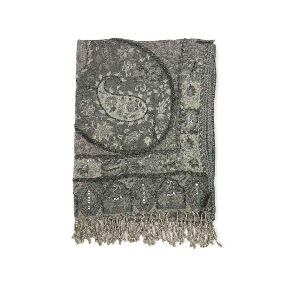 Chenson & Gorett – Cachecol - Mulher por atacado – Lenço Étnico Indiano de Lã com Paetês e Bordados11