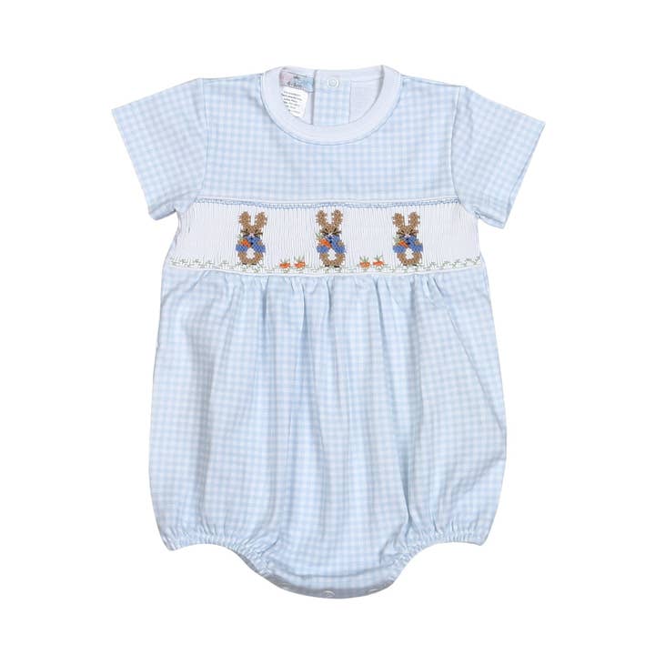 RAB-530 PETER RABBIT BLEU BUBBLE EN PIMA BRODÉ MAIN pour la vente par Baby Loren