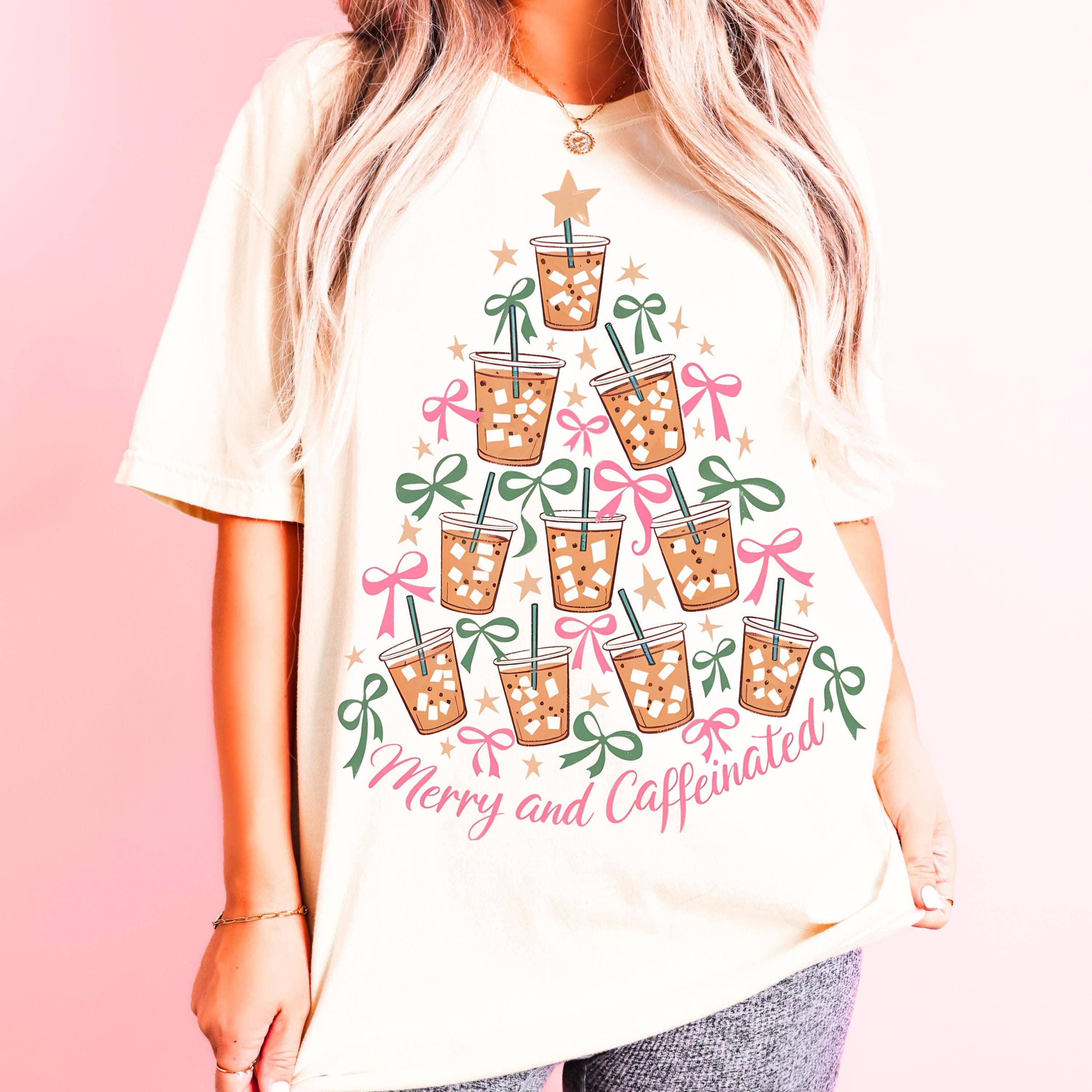 NVC Ecommerce LLC - Wholesale T-Shirt (Graphic) - Women's - Christmas Coffee Shirt, Merry And Caffeinated Sweatshirt0
