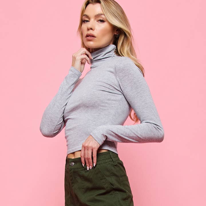 RUCHED TURTLE NECK CROPPED TOP TEES-F73350-D2 for wholesale by FREEZIA