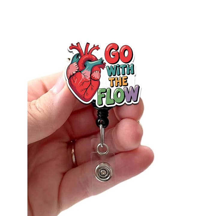 Go With The Flow Heart Acrylic Badge Reel for wholesale by Good Girl Gone Badge