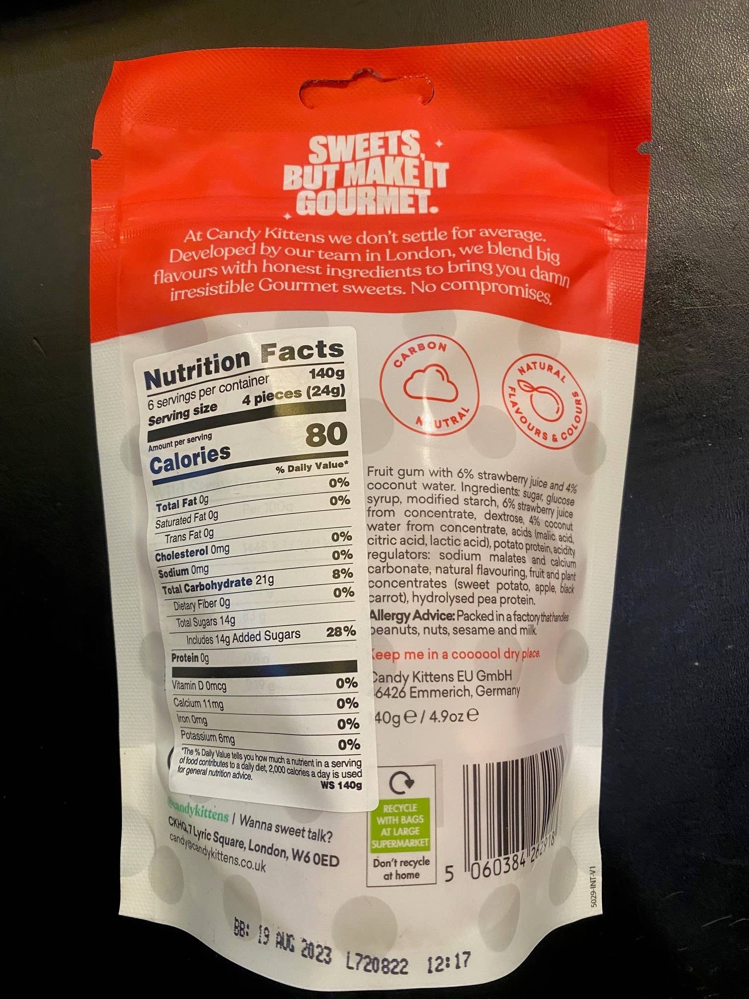 Belgium's Chocolate Source - Wholesale Gummy - Candy Kittens Wild Strawberry,140g./4.9 oz. Pouches cs 104