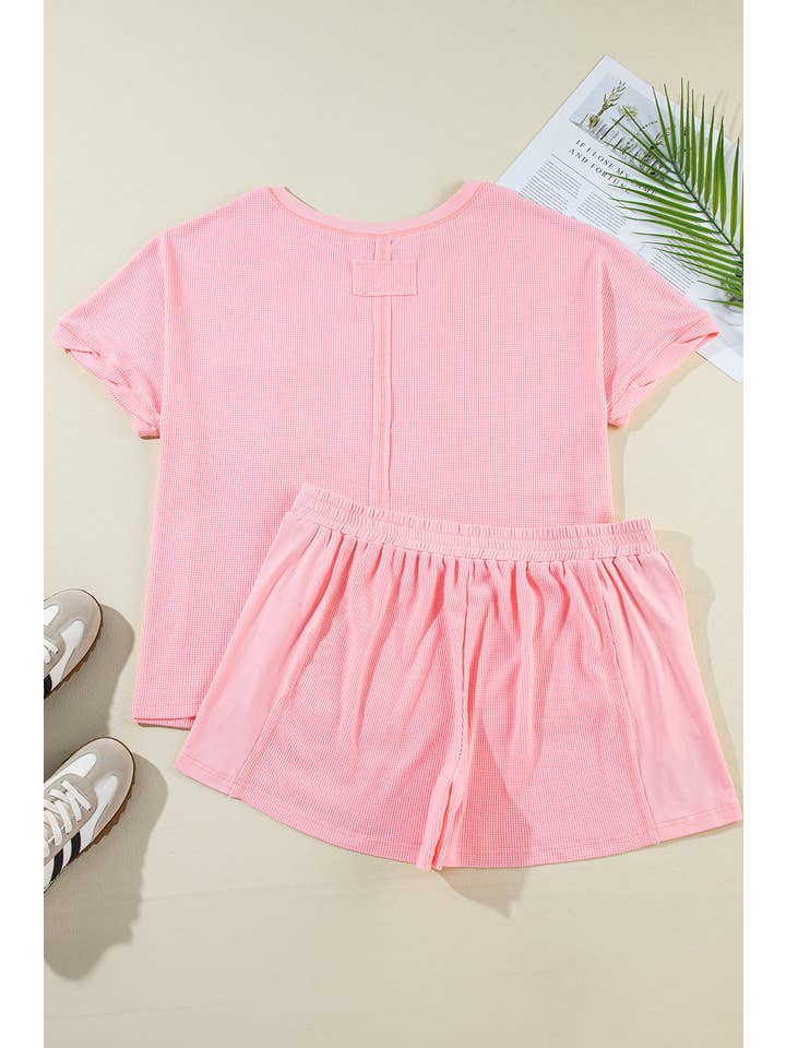 Pink Waffle Tee and Shorts Set Plus Size for wholesale on Faire