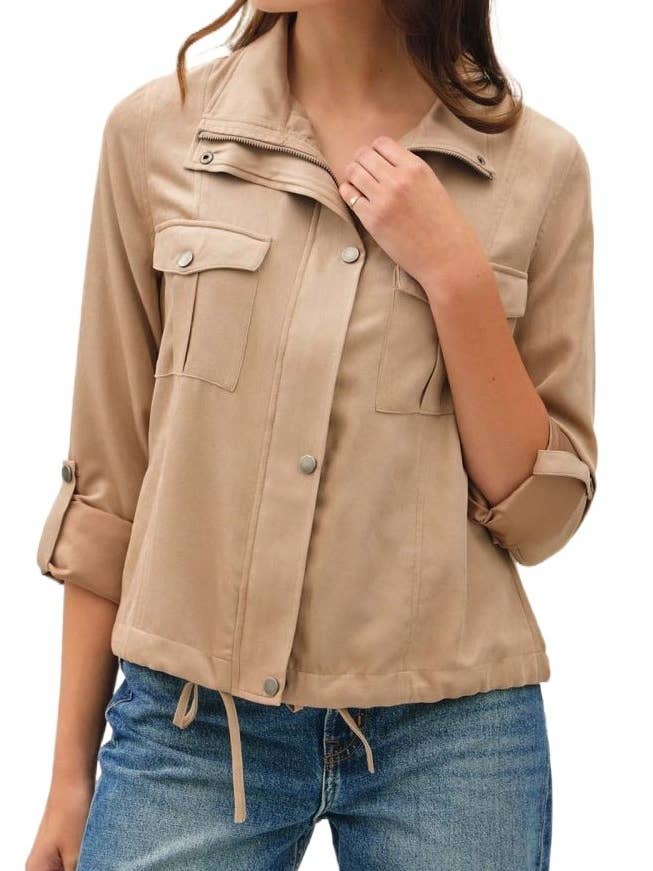 Cropped Utility Zipper Safari Jacket for wholesale by Vanilla Monkey