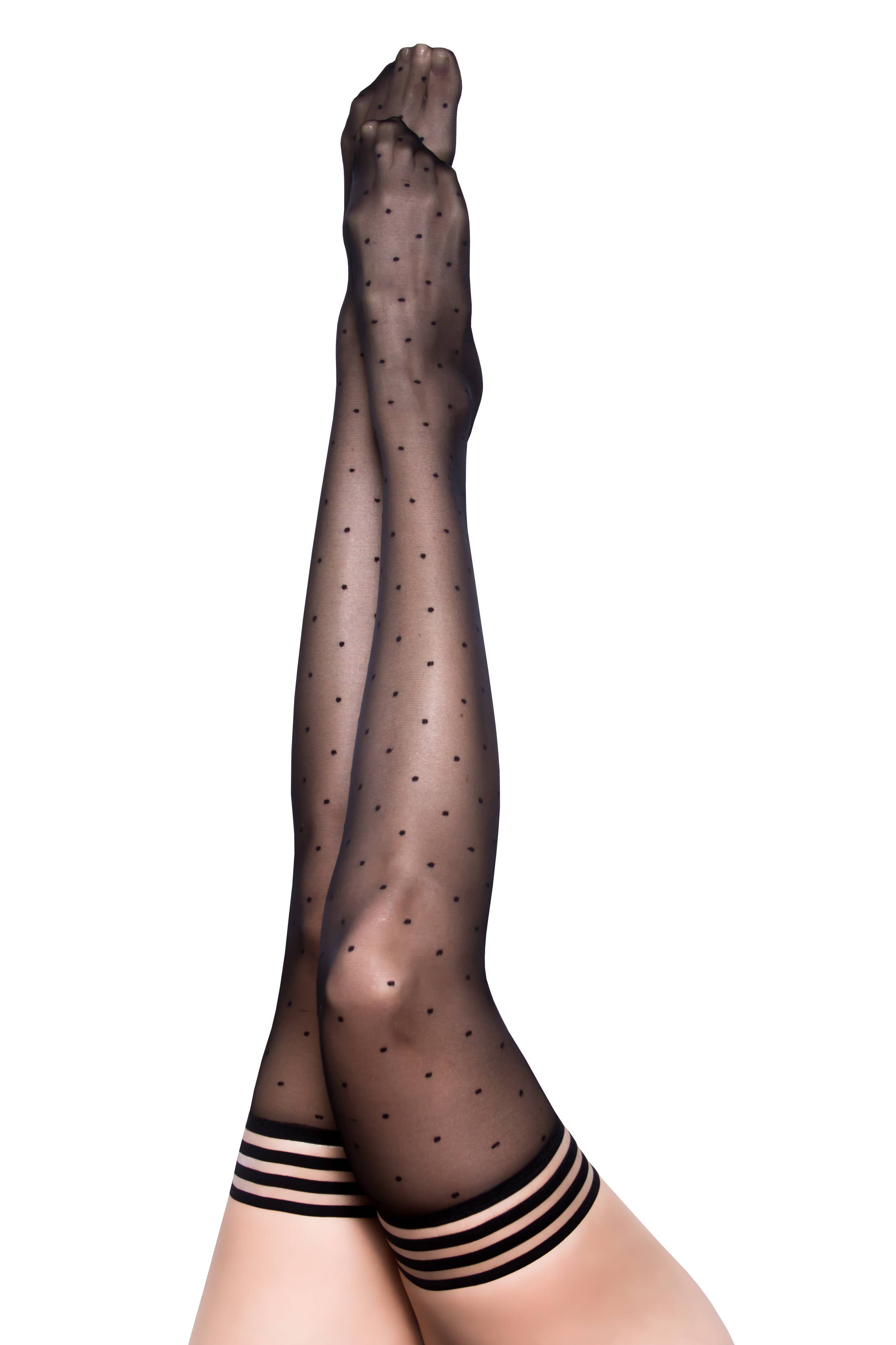 Kix'ies - Wholesale Stockings - Women's - Hosiery- Ally Sheer Black Polka Dot Thigh-Highs stockings