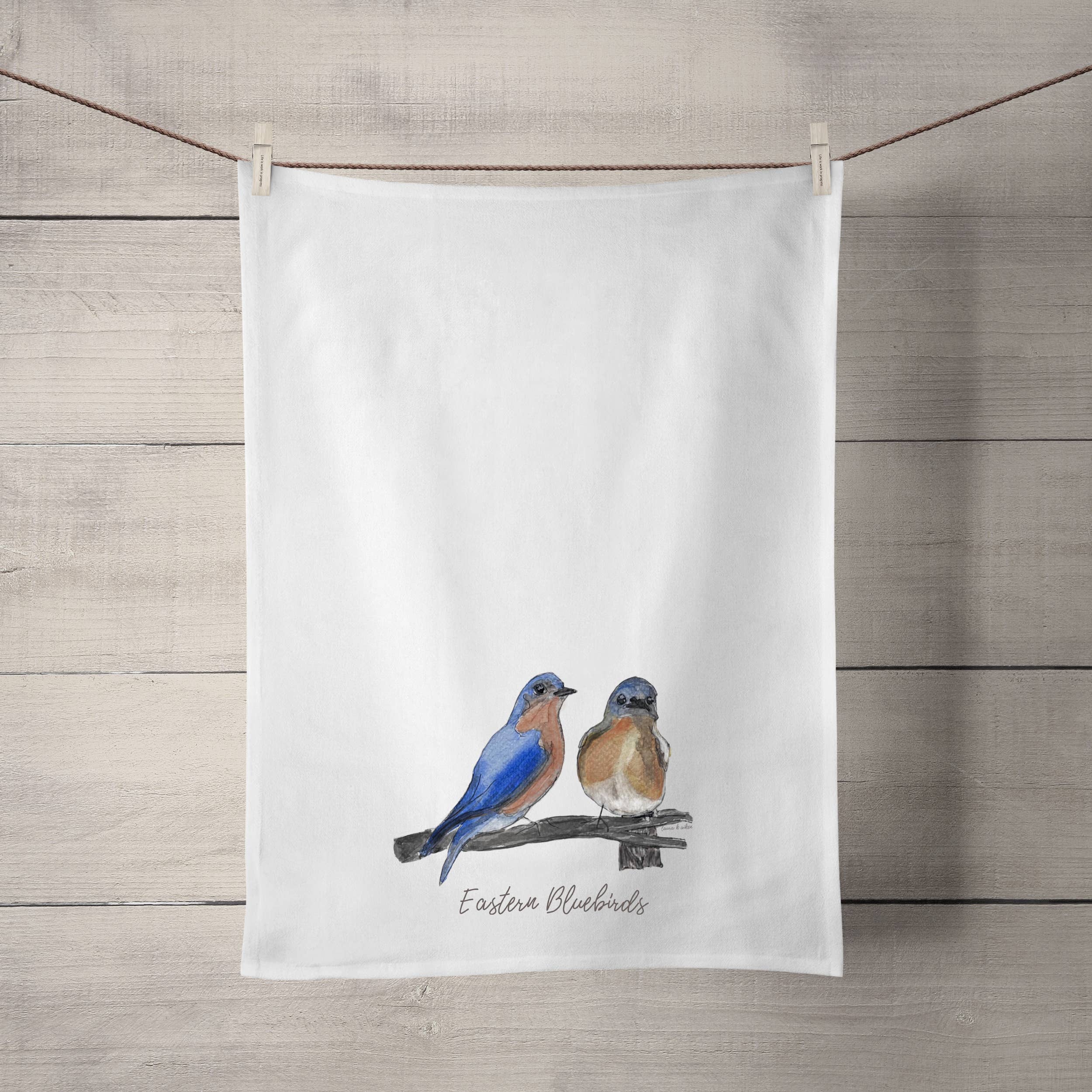 Laura K Aiken Studio - Wholesale Tea Towel - Eastern Bluebird Handpainted