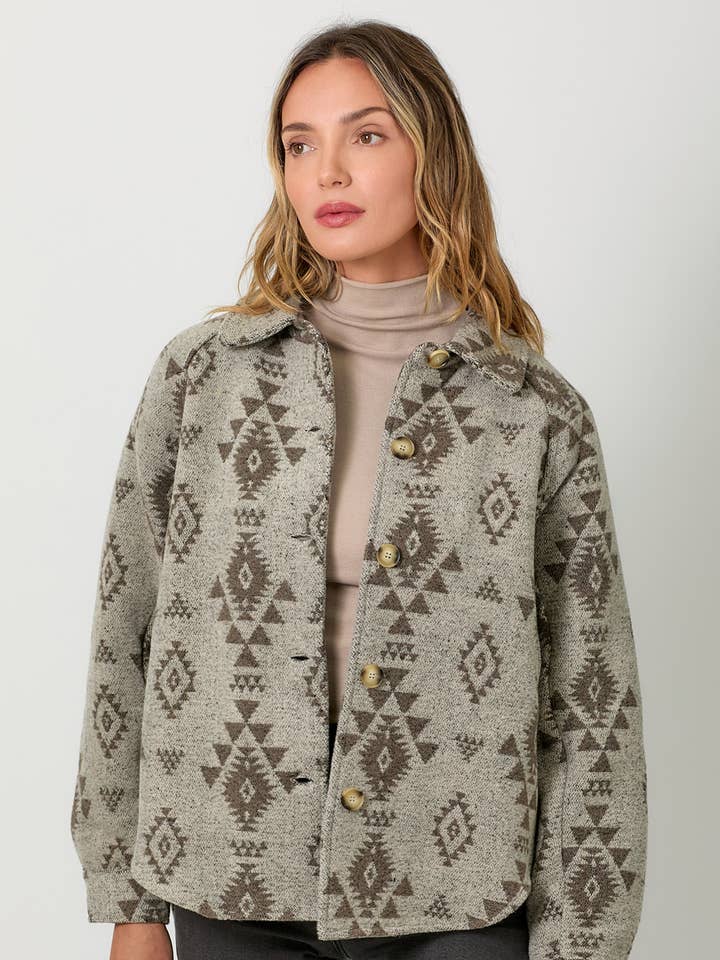 60777 Aztec Button Down Shacket for wholesale by Mystree