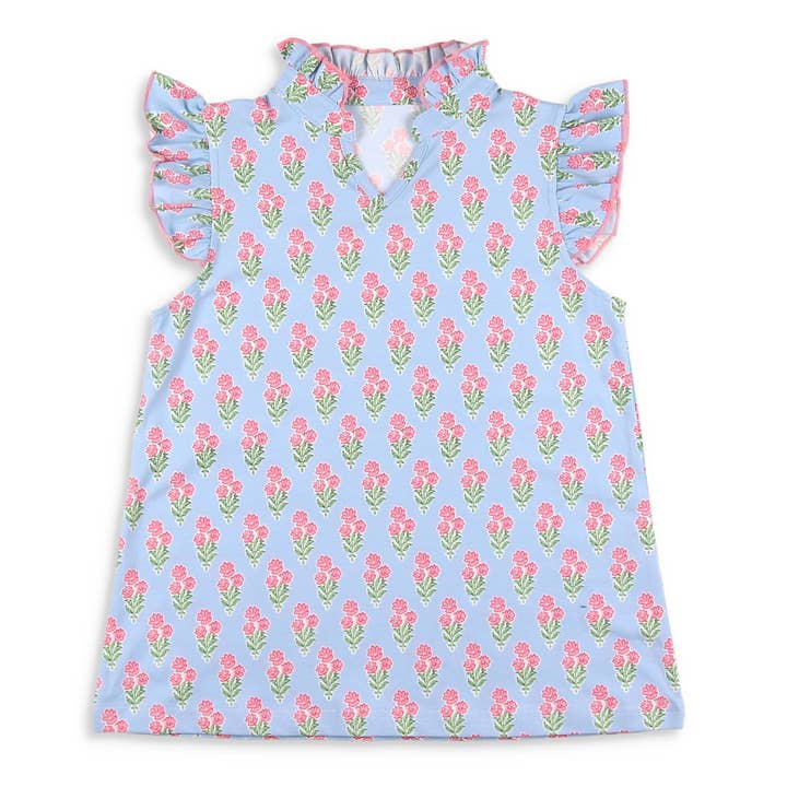 Coral Bouquet Ruffle Neck Top for wholesale by Shrimp and Grits Kids