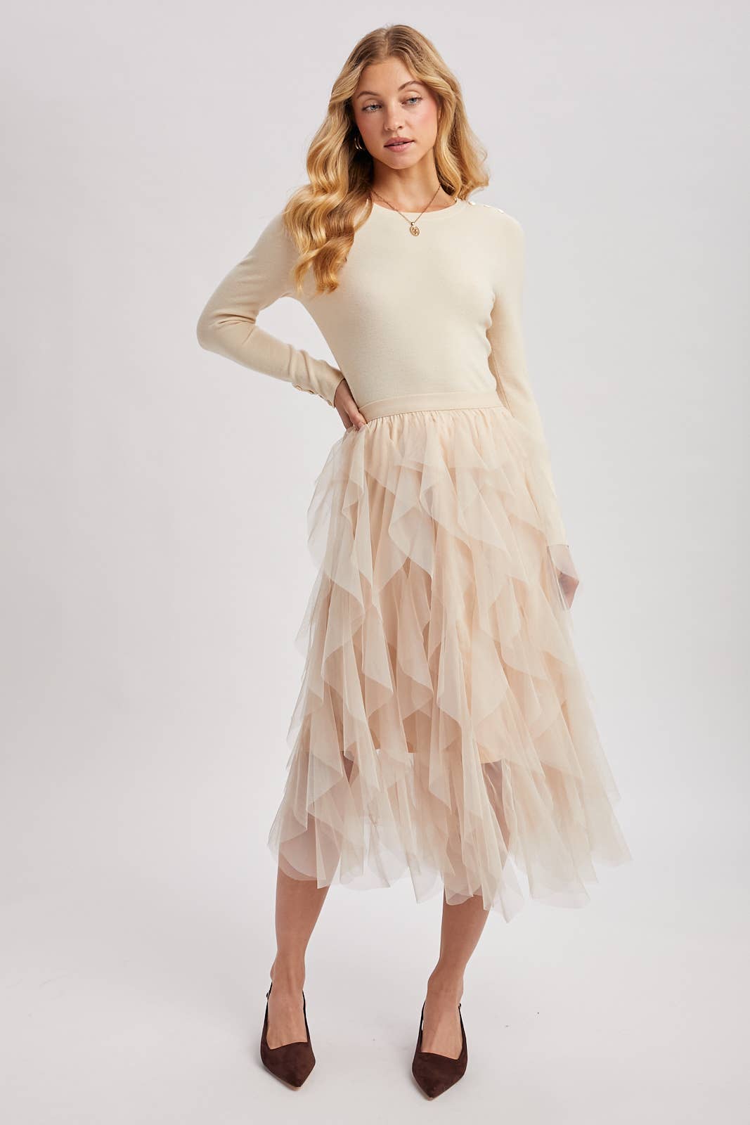 Bluivy - Wholesale Skirt - Women's - SPRIAL RUFFLED TULLE MIDI SKIRT27