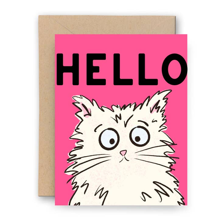 Hej - Vit Fluffig Katt - Hälsningskort för wholesale av Little Tomato