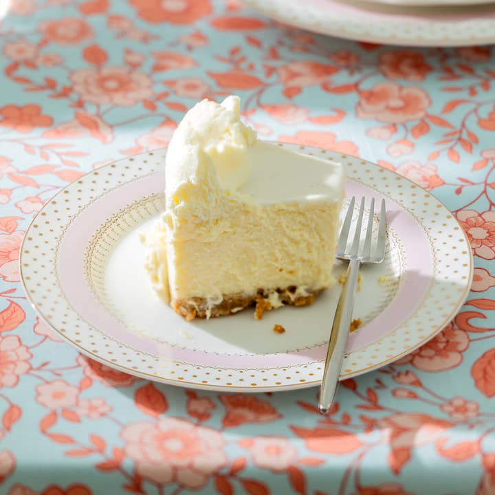 Pink Stripe with Gold Dots 8" Fine Porcelain Dessert Plate for wholesale by Grace Teaware