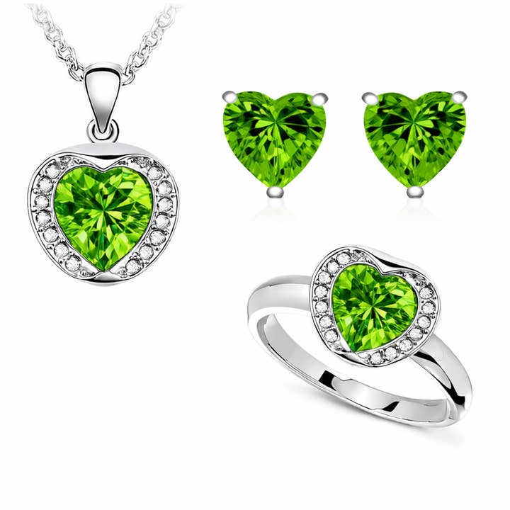 Vintage Romantic Heart Green Swarovski Crystal Jewelry Set for wholesale by Glimmering Handmade