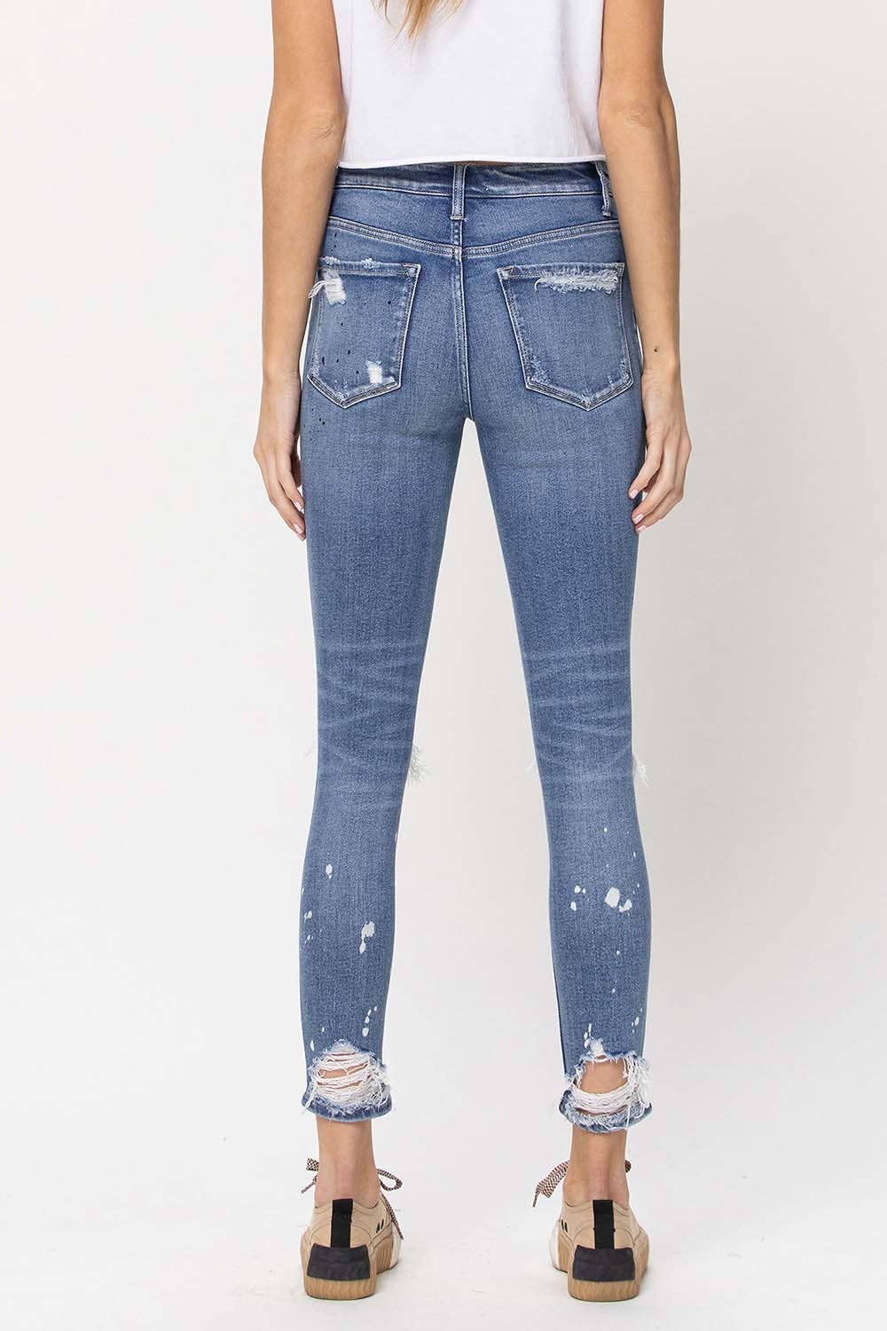 SEA SALT MID RISE DISTRESSED PAINT SPLATTER SKINNY JEANS F4159 for wholesale on Faire4