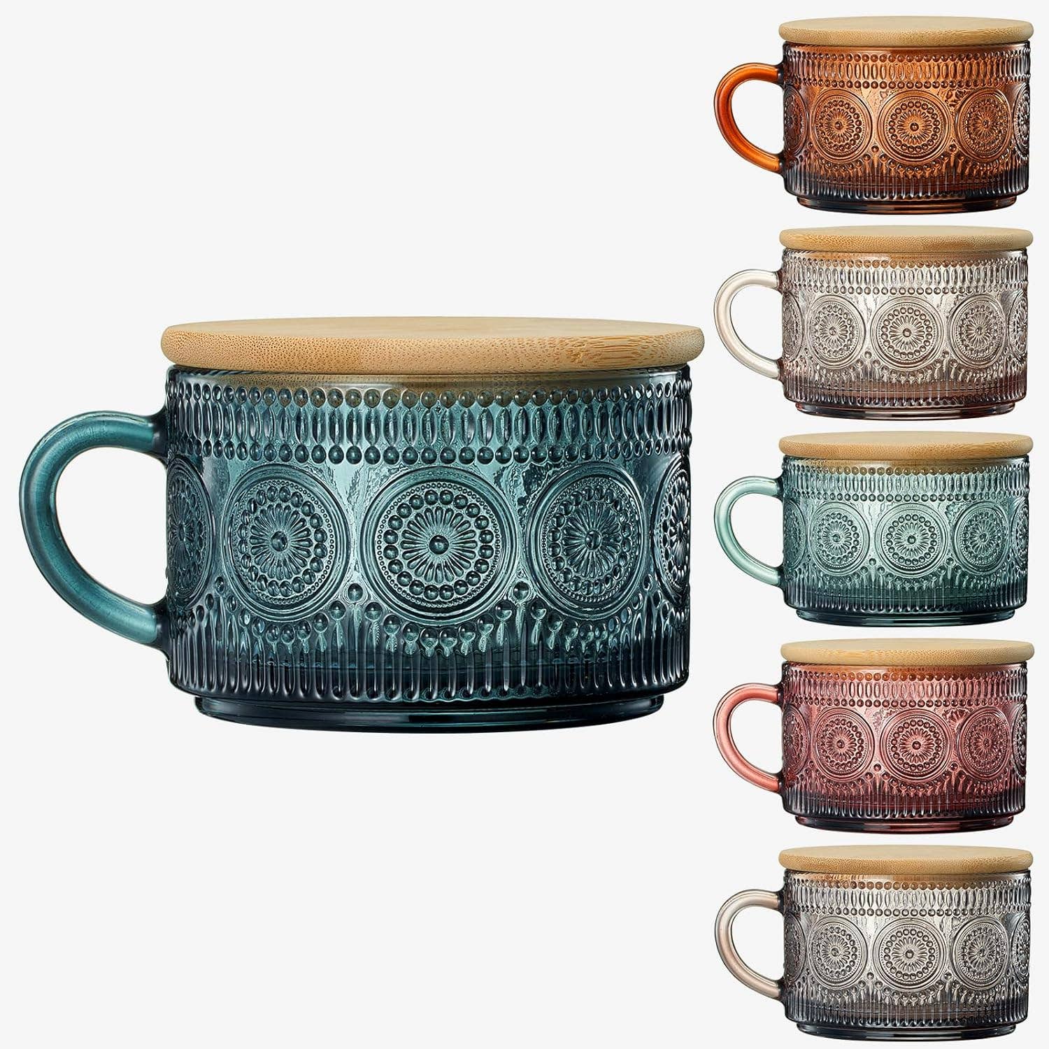 The Wine Savant /  Khen Glassware - Venta al por mayor Taza - Juego de tazas de café vintage de colores apagados | Juego de 6 | 15 oz2