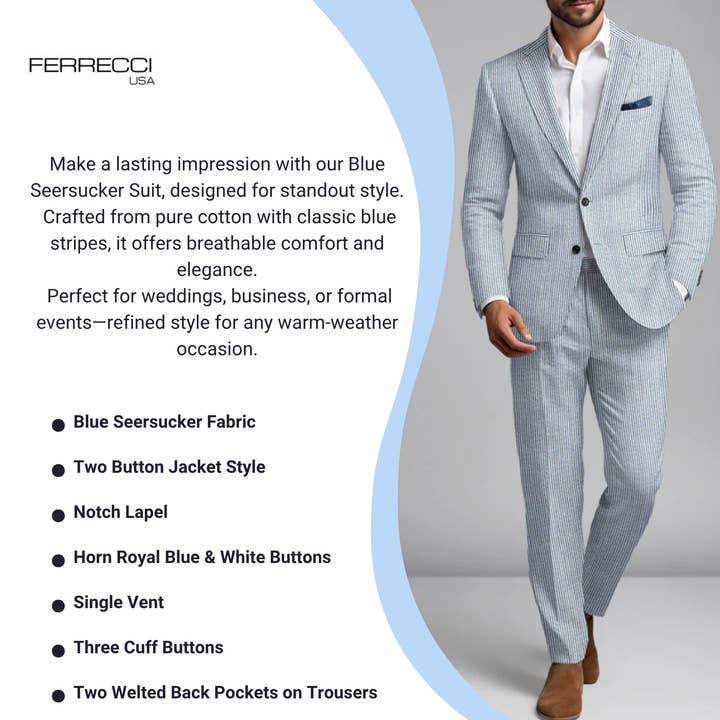 Ferrecci - Wholesale Suit Set - Men's - Ferrecci - Men's Slim Fit Two Button Seersucker Suit20