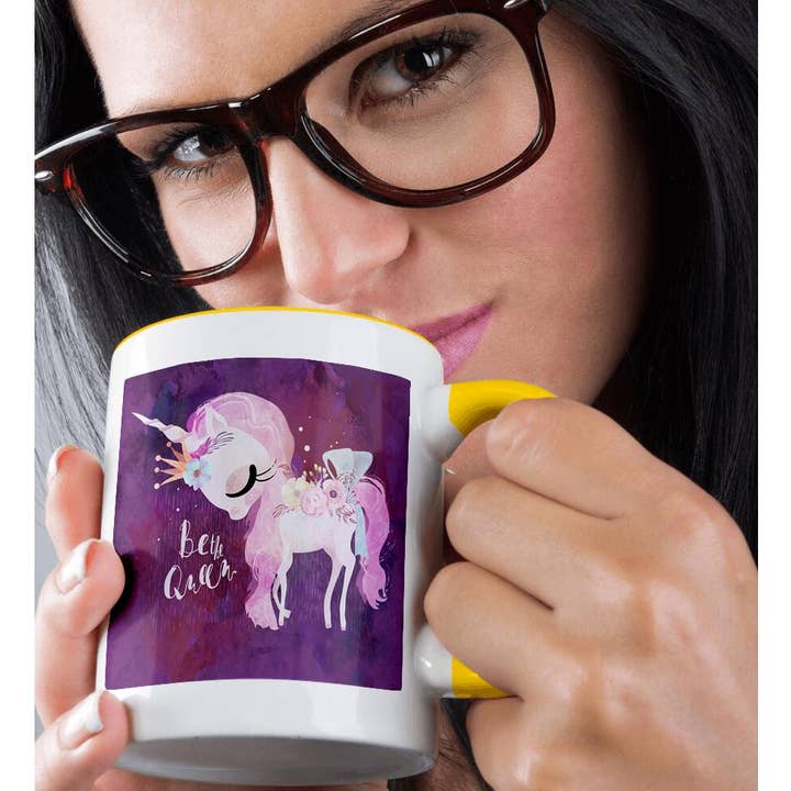 3dRose - Wholesale Coffee Mug - 3dRose, Cute Purple Flower Unicorn Illustration and Typography - Be The Queen, Mug1