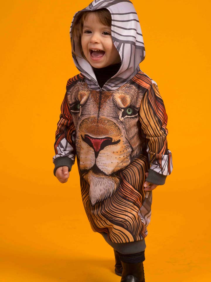 Robe sweat à capuche pour enfants motif Lion | CAN-VESTN.07 pour la vente par Fishikii