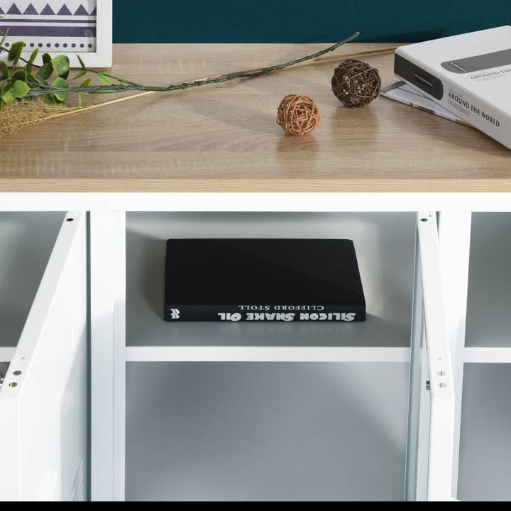 39F Inc. - Wholesale Cabinet - Industrial Metal Storage Cabinet with Wood Top-White/Black