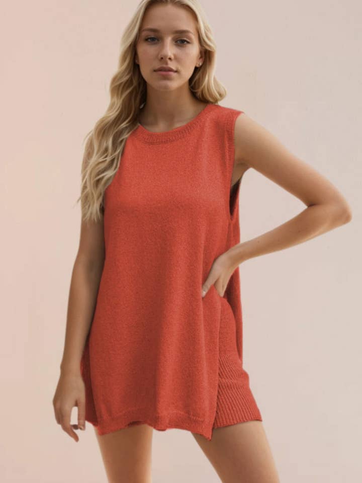 NINEXIS - Wholesale Lounge Set - Women's - CWSS0492_KNIT SPLIT SLEEVELESS VEST SHORTS SUIT8