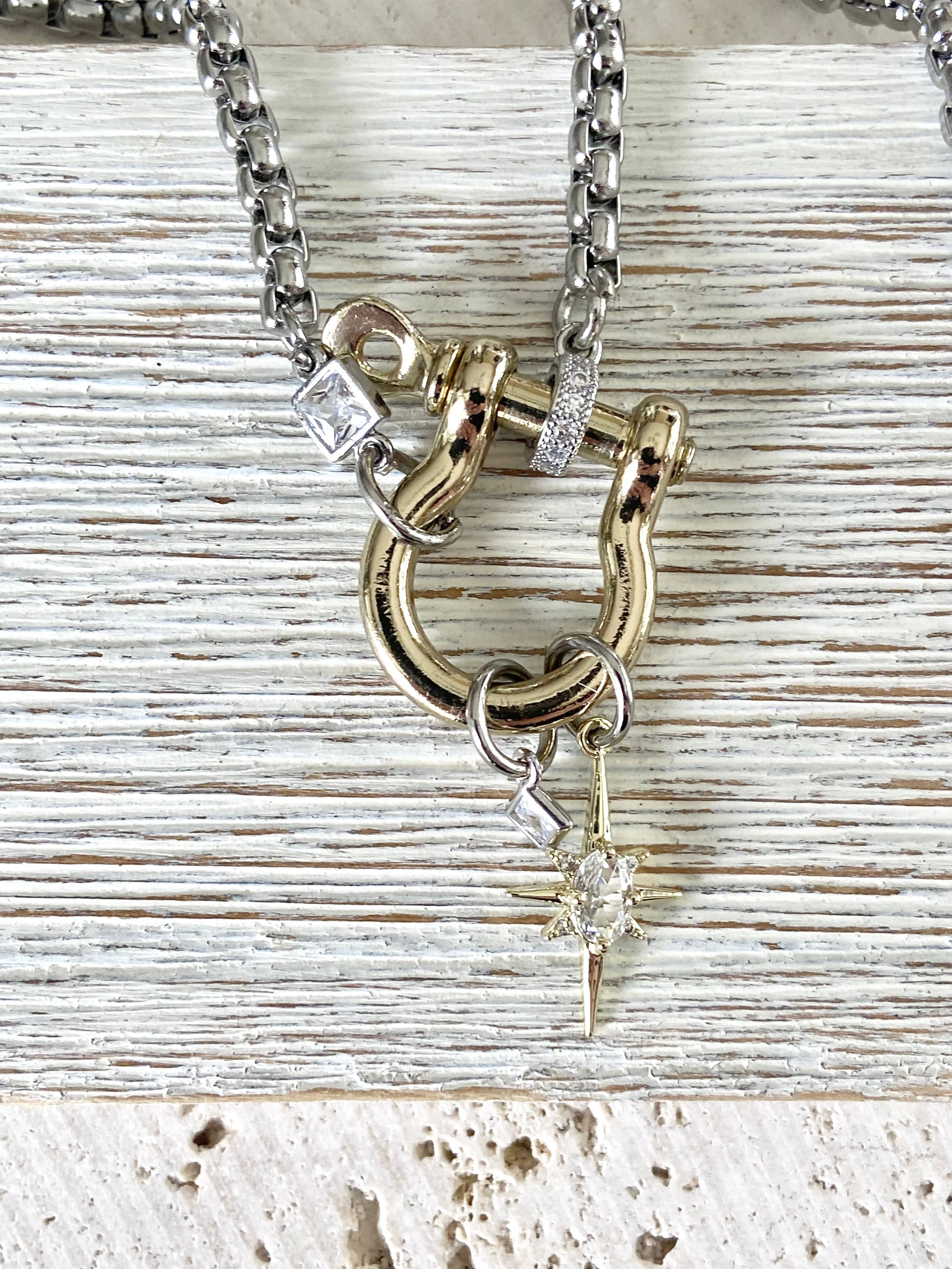VB&CO Designs Handmade Jewelry - Wholesale Pendant/Charm Necklace - Carabiner shackle necklace charm holder mixed metal 15