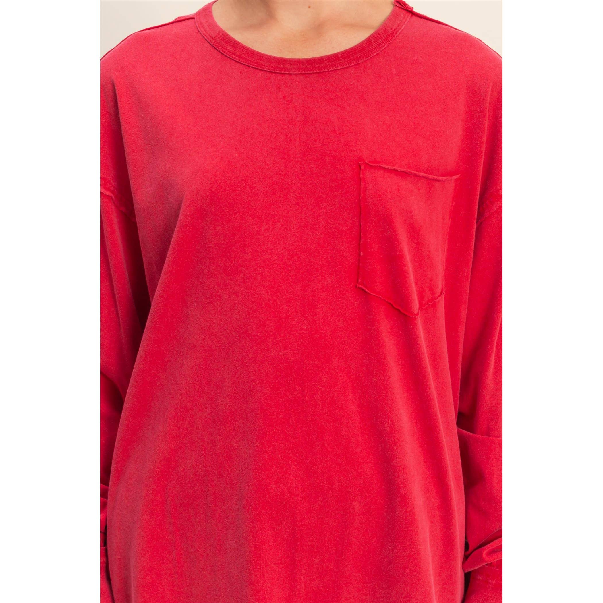 HYFVE - Vente Chemise – femme - T-shirt surdimensionné à manches longues et poches délavées11