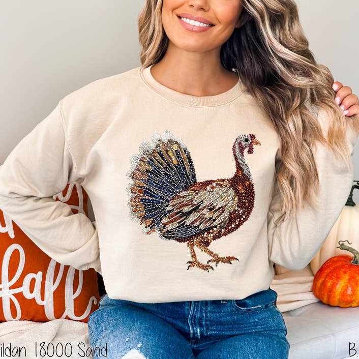 Bama Screens - Wholesale Screen Printed T-Shirt - Women's - Turkey Faux Rhinestones #BS84122