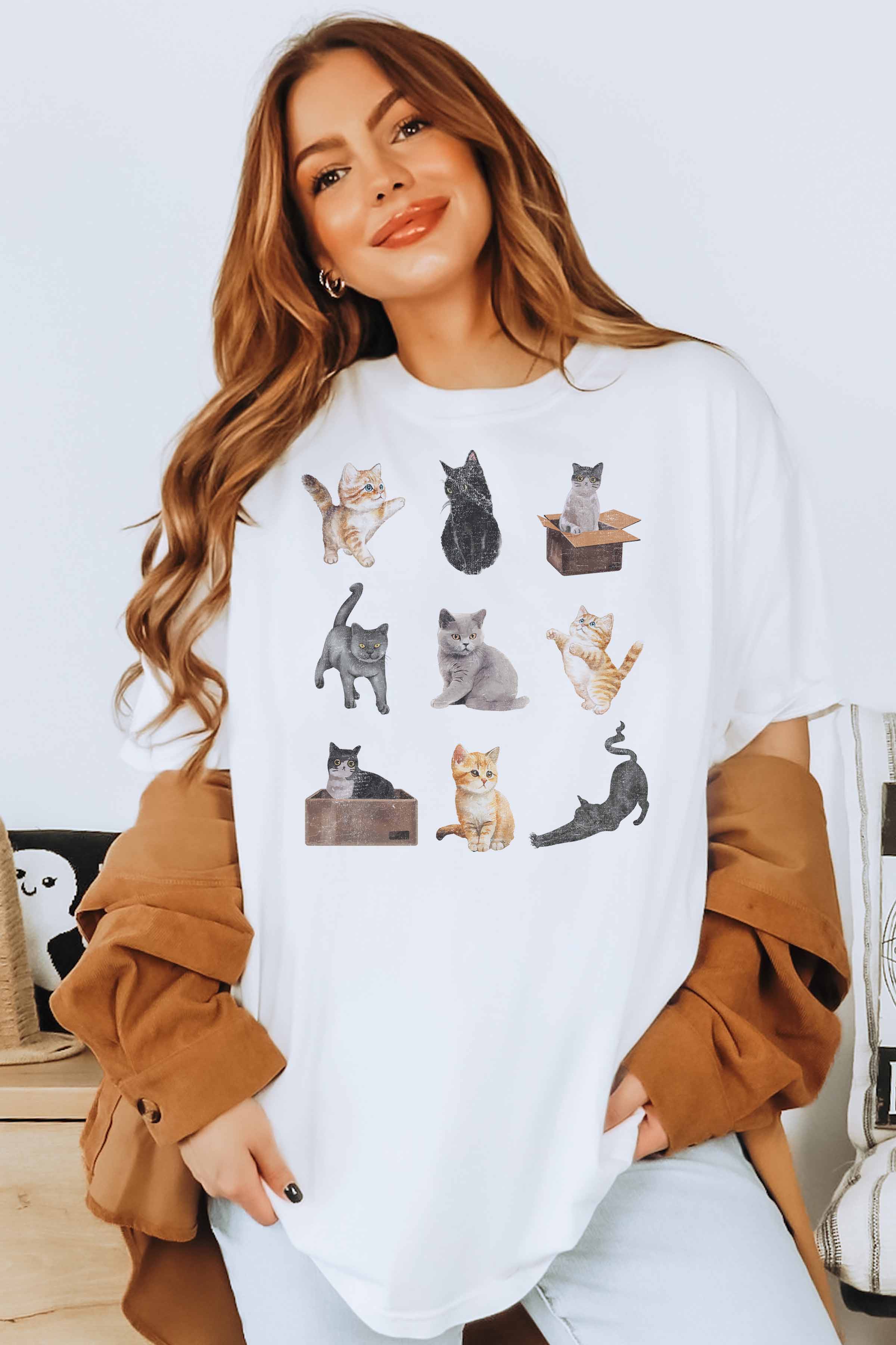 GOOD DAY STREET - Wholesale Screen Printed T-Shirt - Women's - [G2122X-OTS]-CAT COLLAGE OVERSIZED TEE1