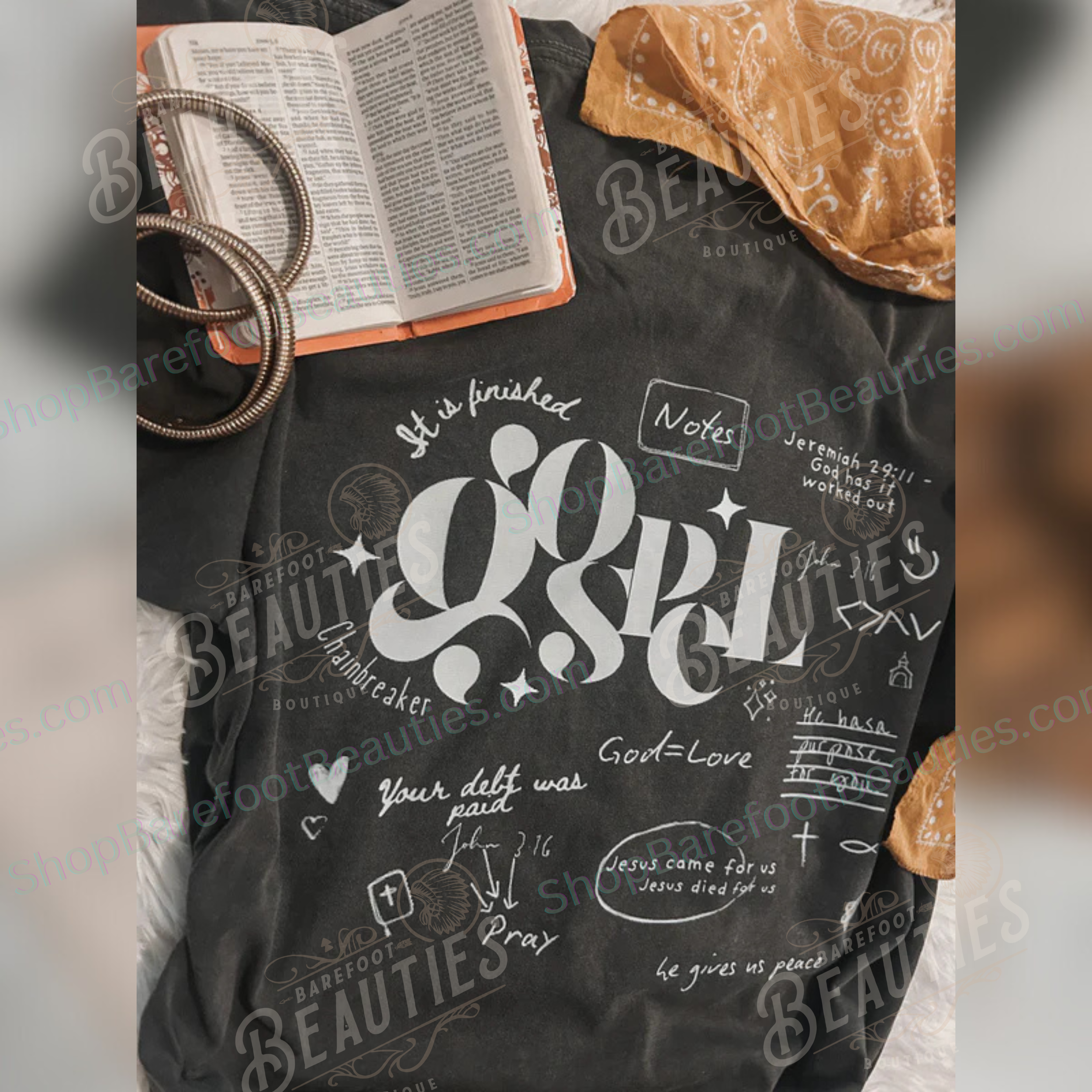 Barefoot Beauties - Wholesale T-Shirt (Graphic) - Women's - Church Notes [WHITE PRINT]2