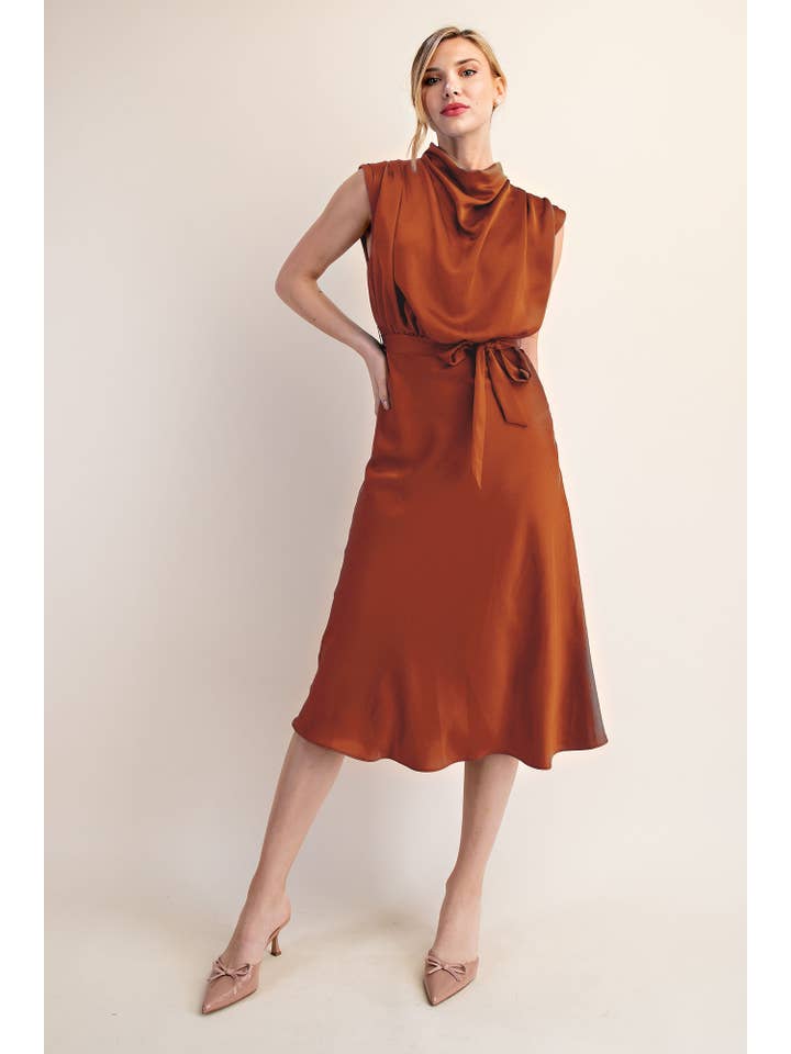 Glam - Wholesale Dress - Women's - Cowl Neck Midi Dress8