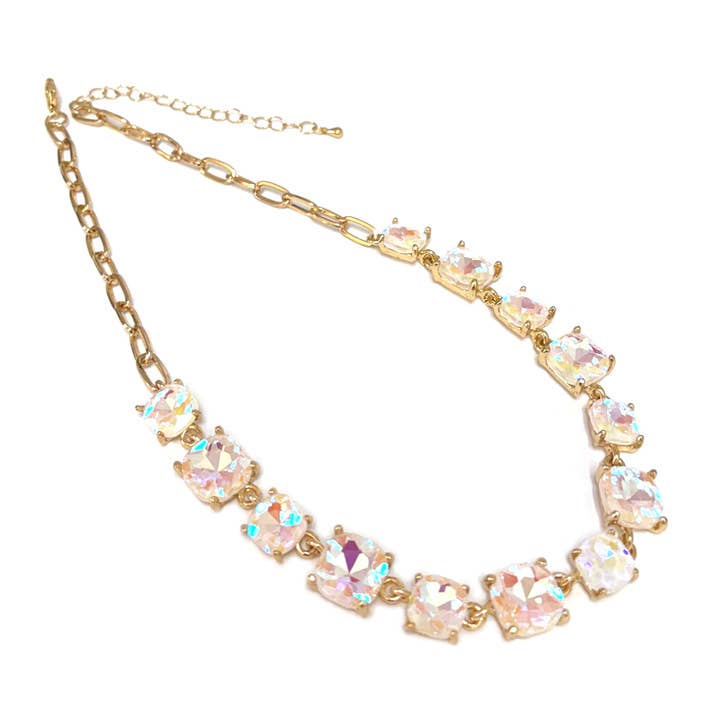 StarryNYC – Großhandel Gliederhalskette – Halskette mit quadratischen Glaskristallen im Kissenschliff25