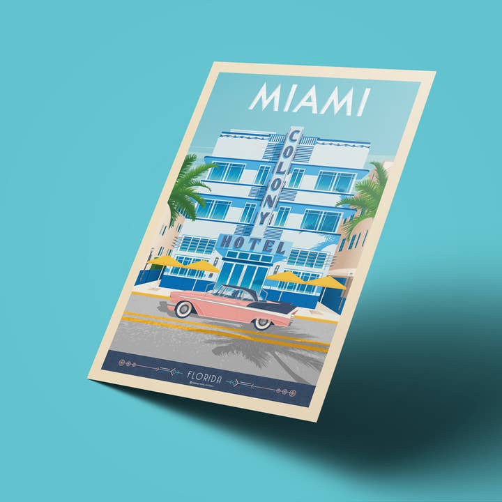 Olahoop Travel Posters - Wholesale Poster - Miami Florida - Colony Hotel - USA Travel Poster4