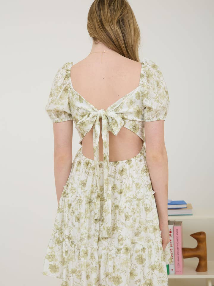 Blu Pepper - Wholesale Dress - Women's - FLORAL OPEN BACK WITH TIE TIERED MINI DRESS