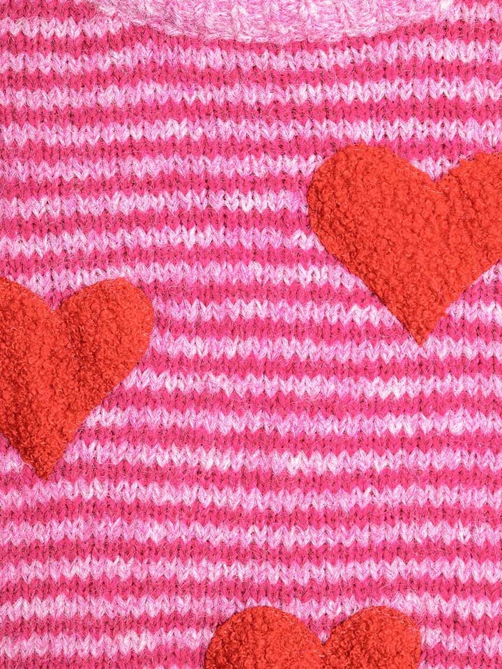 FUCHSIA pink striped Sweater with hearts in red color for wholesale on Faire6