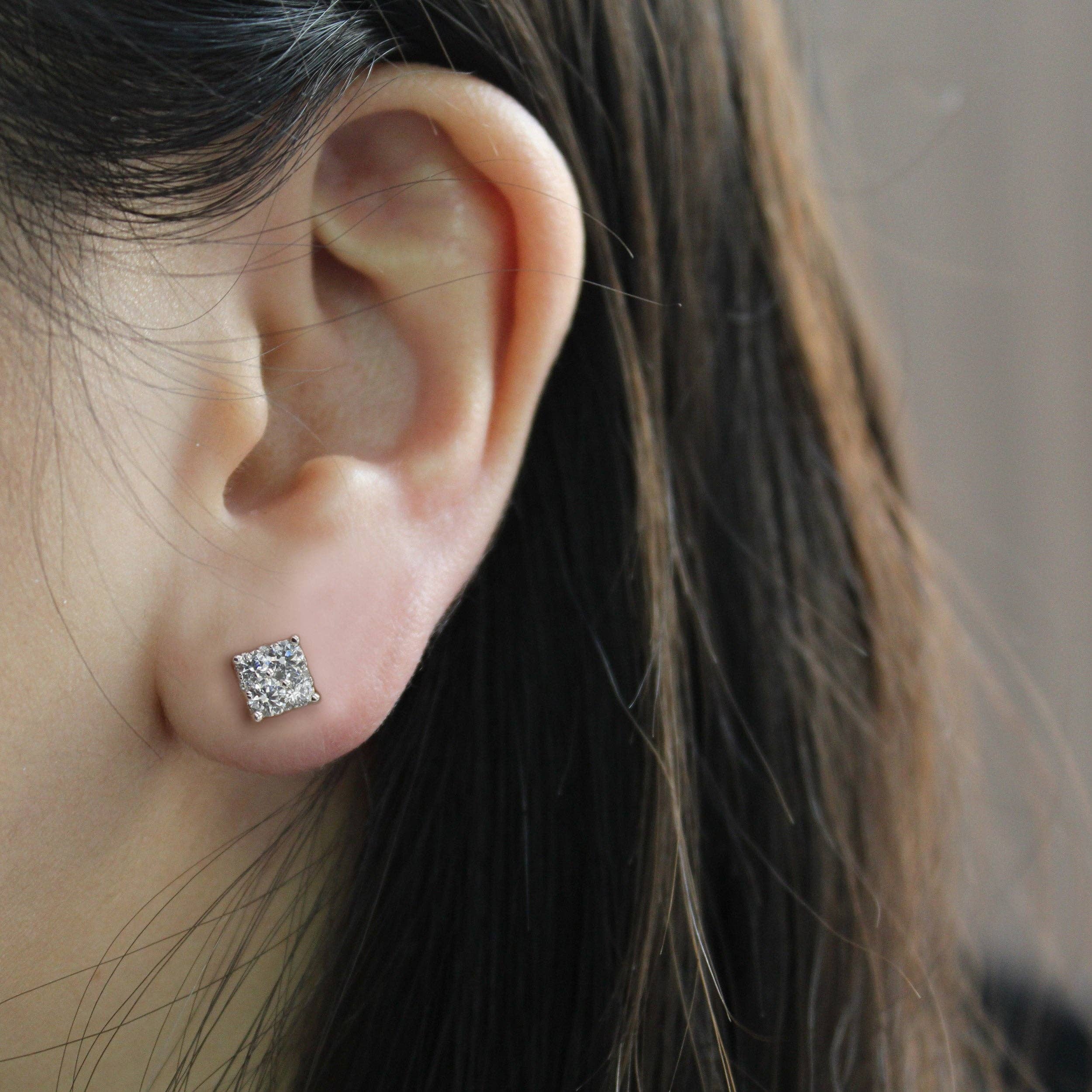Fifth and Fine - Wholesale Stud/Post Earrings - 1/4 - 1 1/2 Cttw Cushion Diamond Stud Earrings set in 925 St13