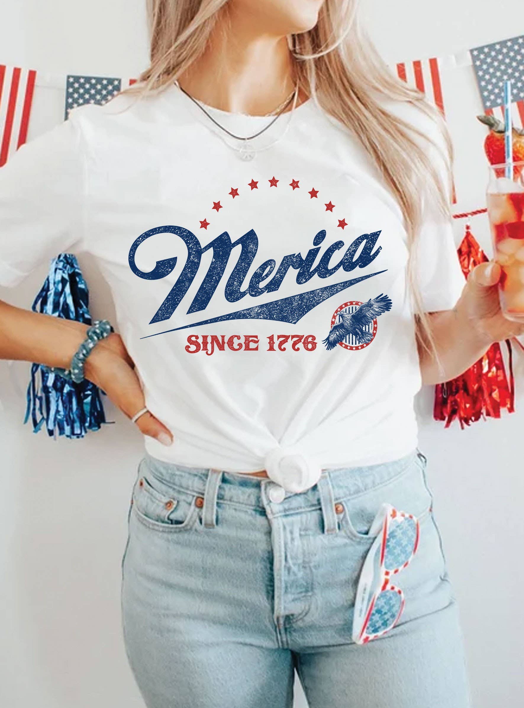 Rustee Clothing - Wholesale Screen Printed T-Shirt - Women's - MERICA SINCE 1776 EAGLE GRAPHIC TSHIRTS0