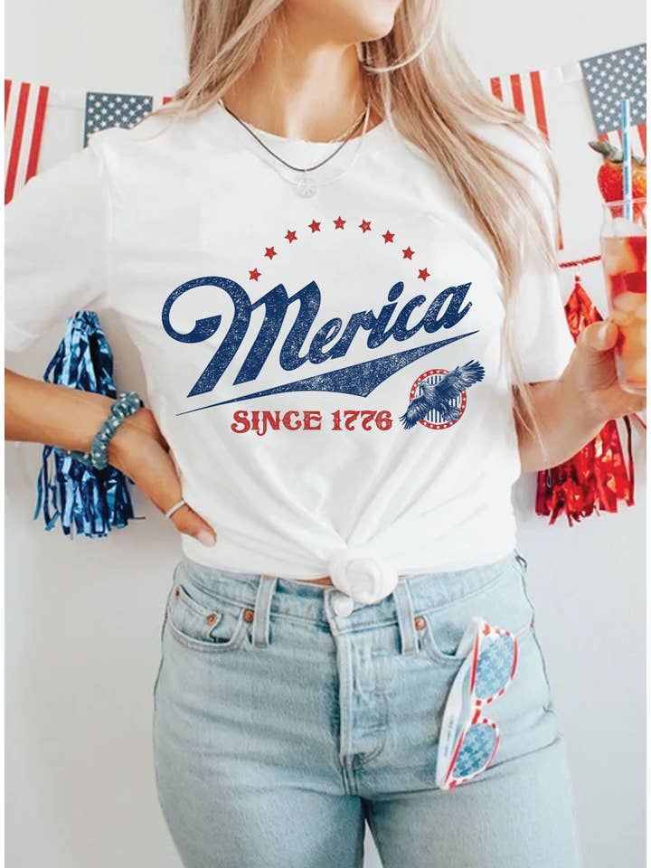Rustee Clothing - Wholesale Screen Printed T-Shirt - Women's - MERICA SINCE 1776 EAGLE GRAPHIC TSHIRTS