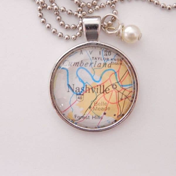 Nashville Map Halskette mit 1 Zoll Anhänger für den Großhandel von KraftyKash Designs