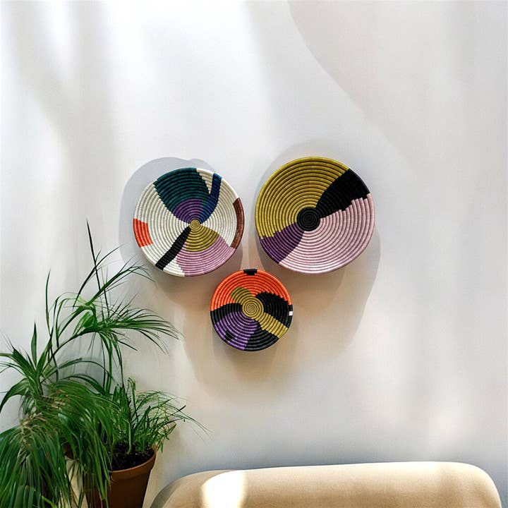 sifadesigns - Wholesale Wall Accent - Set of 3 Colorful Woven Baskets for Wall Decor, Home Decor