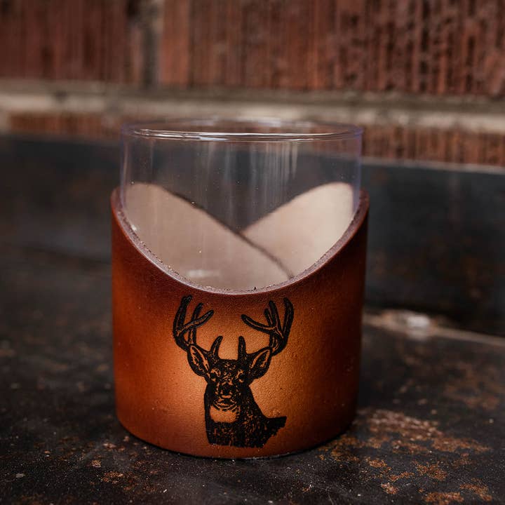 Lindy Leather - Wholesale Cocktail/Liquor Glass - Leather Rocks Glass - Light Stain Handmade Barware