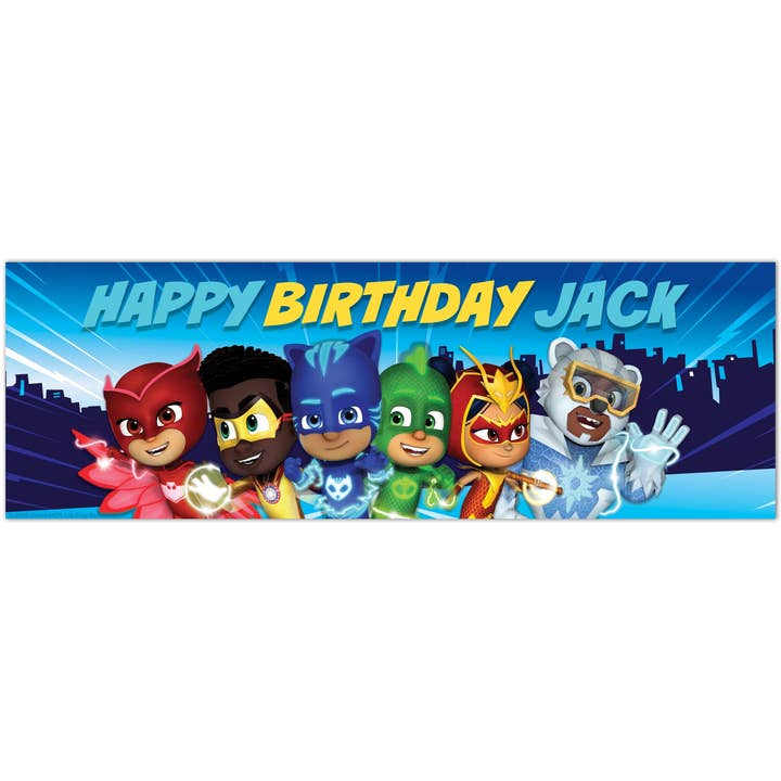 PJ Masks Birthday - Group With City Personalised Banner Wall Sticker for wholesale by Themed