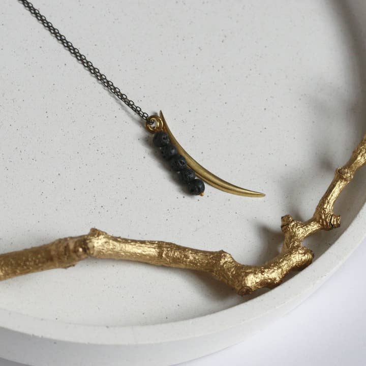 Kaiko Studio - Wholesale Aromatherapy Necklace - Crescent Moon and Lava Necklace | Aromatherapy Jewellery